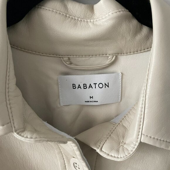 Babaton Ava Vegan Leather Button Front Long Sleeve Collared Jacket Cream Medium - Picture 8 of 10